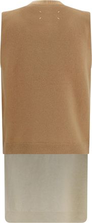 Maison Margiela Womens Knit Vest Double-Layer Merino Wool Camel-Ecru Knitwear Camel/ecru Sweater