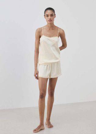 Mango Top pigiama raso pizzo bianco avorio - Donna - S - MANGO