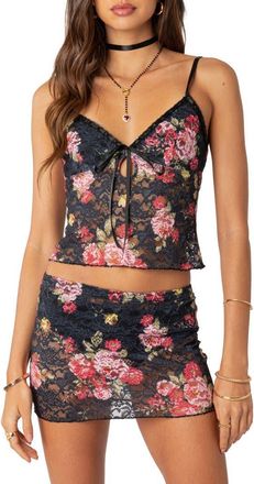 Edikted Portofino Floral Sheer Lace Camisole in Black at Nordstrom, Size X-Small