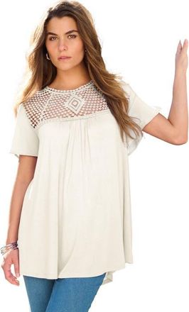 Roaman's Plus Size Lace Yoke Pleated Tunic in Ivory at Nordstrom, Size 36
