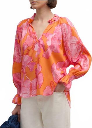 Finley Candace Floral Blouson Sleeve Top In Royal Hawaiian Orange/pink