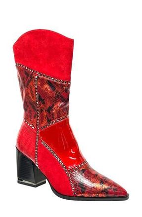 Ninety Union Art Patchwork Studded Snake Embossed Boot in Red at Nordstrom Rack, Size 12 M
