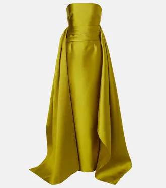 Solace London Draped strapless satin gown