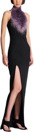 Balmain Milano jersey halterneck dress with Amethyst embroidery in Black at Nordstrom, Size 36 Eu