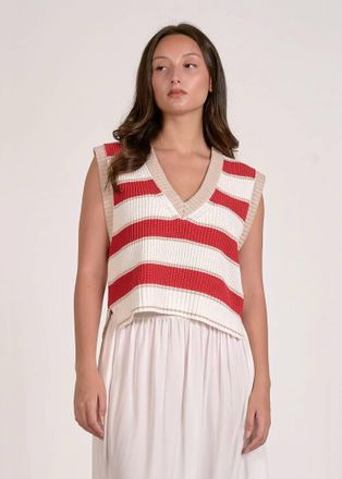 Elan Bobbie Striped Sweater Vest In White Red Stripe
