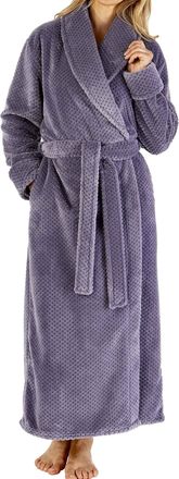 Slenderella Ladies Womens Soft Thick Grey Waffle Fleece Shawl Collared Grey Tie Belt Up Bath Robe Dressing Gown House Coat Medium UK 12 14