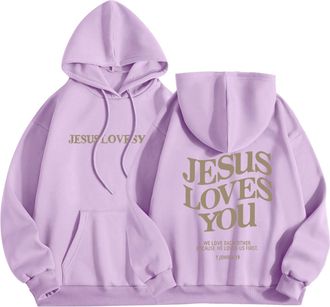 Generic Christian Hoodies for Women UK Bible Oversized Sweatshirts for Women Back Letter Print Pullover Hoodies Jesus Religious Gifts for Teen Girls With Pock