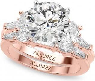 Allurez Round Moissanite Diamond Engagement Ring Bridal Set 18K Rose Gold (4.93ct)