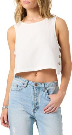 O'Neill Sanders Side Button Crop Tank in White at Nordstrom, Size Xx-Large