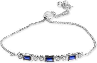 House of Brilliance 925 Sterling Silver Created Blue Sapphire and White Sapphire Bolo Bracelet