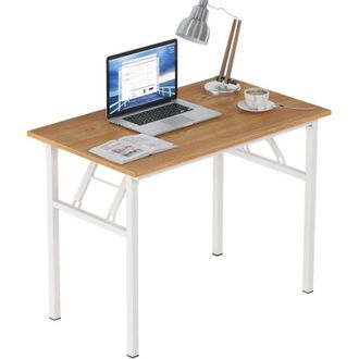 Soges Scrivania pieghevole, 100 x 60 x 75 cm, scrivania compatta per computer, arredamento per ufficio, scrivania per PC, tavolo da lavoro,bianco teak