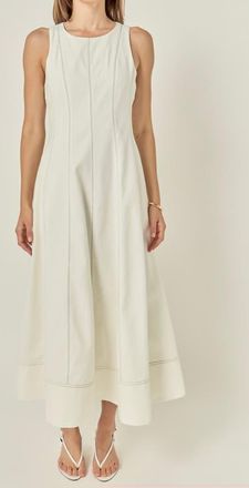 English Factory Stitch Detail Linen Midi Dress in White/black at Nordstrom, Size X-Small