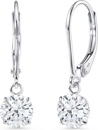 MAX + STONE 10k Yellow or White Gold Leverback Cubic Zirconia Dangle Earrings 5mm to 10mm