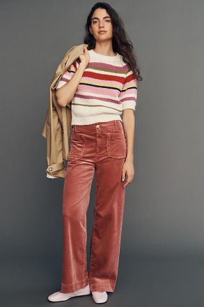 Maeve Colette Corduroy Scallop High-Rise Wide-Leg Full-Length Pants