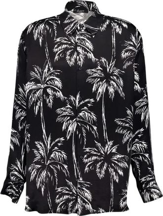 Balmain Satin Palmboom Shirt - Heren - Casual Overhemden - Zwart - XL - Satijn - Overhemden
