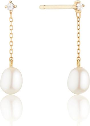Lily & Roo Gold Diamond Style Pearl Drop Stud Earrings