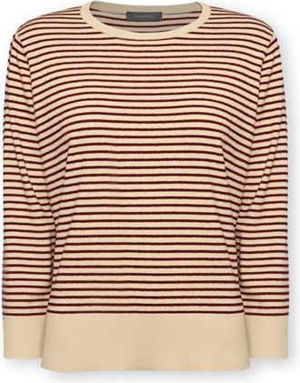 Elena Miro Viscose Blend Gestreepte Trui - Dames - Ronde hals truien - Rood - XS - Polyester - Truien & Vesten