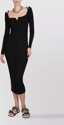 Alberta Ferretti square neckline ribbed texture midi dress