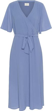 Kaffe Elegante Wrap Jurk met Ruches Mouwen - Dames - Casual kleedjes - Blauw - XS - Kleedjes