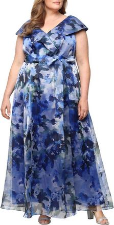 Alex Evenings Floral Organza A-Line Gown in Royal Multi at Nordstrom, Size 14W