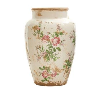 Nearly Natural 12.5-in Tuscan Ceramic Floral Print Vase in White at Nordstrom