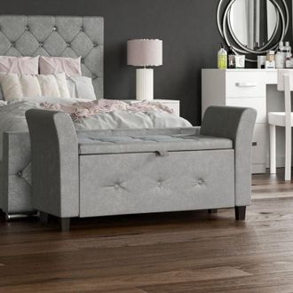 Home Discount Home Discount - Seville Storage Ottoman Bench Bedding Blanket Box Hallway Bedroom Chest, Light-Grey-Velvet