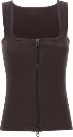 Courr&egrave;ges 90s Ribgebreid Gebreide Tanktop met Rits - Dames - Tops zonder mouwen - Bruin - XS - Katoen - Tops