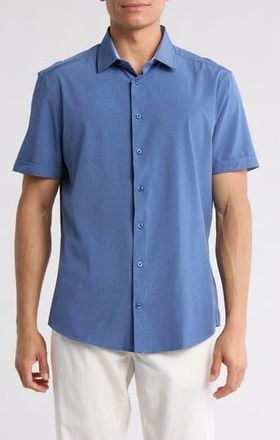 Soul of London Microfiber Stretch Short Sleeve Button-Down Shirt in Navy/Marine at Nordstrom Rack, Size Xx-Large