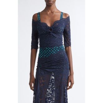 Paco Rabanne Trompe lOeil Lace Top in Deep Navy at Nordstrom, Size 42