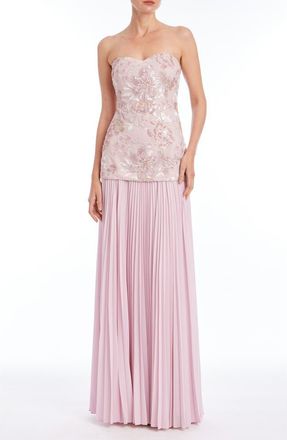 Badgley Mischka Embellished Drop Waist Evening Gown in Blush Multi at Nordstrom, Size 12