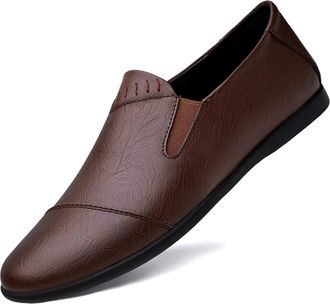 Generic Loafers for Men Round Toe Lightweight Venetian Loafers Vegan Leather Resistant Lightweight Flat Heel Walking Slip On(Brown,7.5 UK)