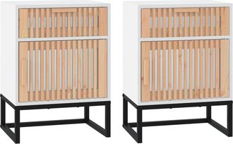 vidaXL Vidaxl - Mesitas De Noche 2 Uds Hierro Y Madera Blanco 40x30x55,5 Cm
