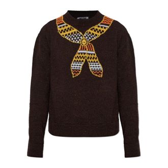 Moschino Trui van wol en zijde met inlegwerk - Dames - Truien - Bruin - Maat: S Zijde