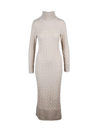 Eleventy Long High Neck Cashmere Dress With Cable Knit Pattern