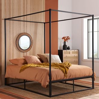 Birlea Four Poster Bed Frame Black Metal 4 Poster Canopy Farringdon | Size: Double