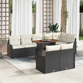 vidaXL Vidaxl - Conjunto De Sof&aacute; De Jard&iacute;n 9 Pcs Negro Y Crema 100 X 55 X 73 Cm