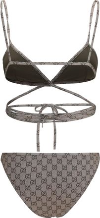 Gucci Womens Printed Stretch Jersey Bikini Beige Ebony Polyester; Elastane Swimwear Sea Clothing