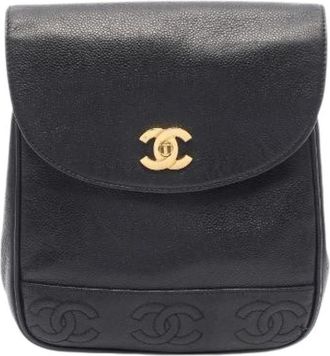 Chanel Pre-owned Triple Coco Mark Calf Backpack - Dames - Vintage Rugzakken - Zwart - ONE Size - Leer - Vintage