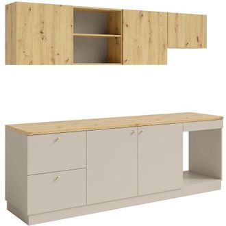Vente-Unique Cucina completa - Con piano di lavoro 242 cm - Beige e Naturale chiaro - YORINA
