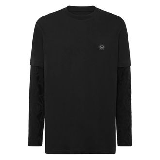 Philipp Plein Long Sleeve T-Shirts, male, Black, M, Double-Sleeved Longsleeve T-Shirt Jacquard Crest