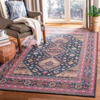 Safavieh Classic Vintage Machine Made Area Rug, Navy / Pink Traditional Style Easy Care