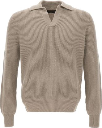 Gran Sasso Super Geelong Open Collar Polo - Heren - Polos - Beige - 2XL - Wol - Tops