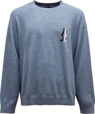 Armani M8256 Maglione Exchange Katoen/Wollen Trui - Heren - Ronde hals truien - Blauw - S - Katoen - Truien & Vesten