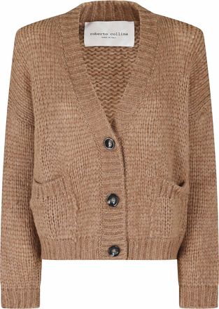 Roberto Collina Camel V-Neck Chunky Knit Alpaca-Blend Cardigan