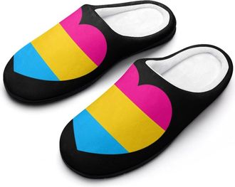 Generic Pansexual Heart Proud Flag Mens House Slippers Memory Foam Washable Cotton Slip on Home Shoes