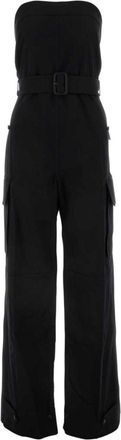 Saint Laurent strapless belted cotton jumpsuit - women - Cotton/Cotton - 36 - Black