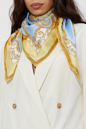 Versace Silk Scarf With Spring Barocco Print, Unisex, Blue
