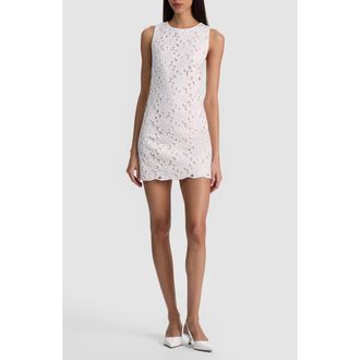 Alice & Olivia Clyde Eyelet Sleeveless Denim Shift Minidress in Off White at Nordstrom, Size 10