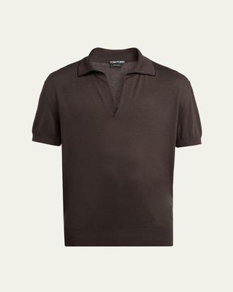 Tom Ford Mens Cotton and Silk Knit Tipped Johnny Collar Polo Shirt