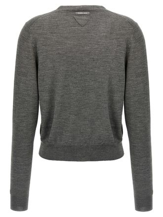 Prada Womens Gray Virgin Wool Cardigan Clothing